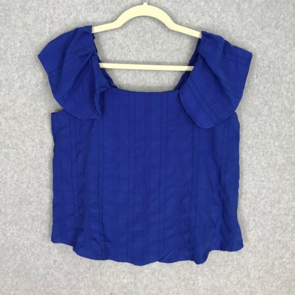 Cupio Top Womens Small Blue Ruffle Crinkle Gauze Cottage Boho Beach Rodeo Resort
